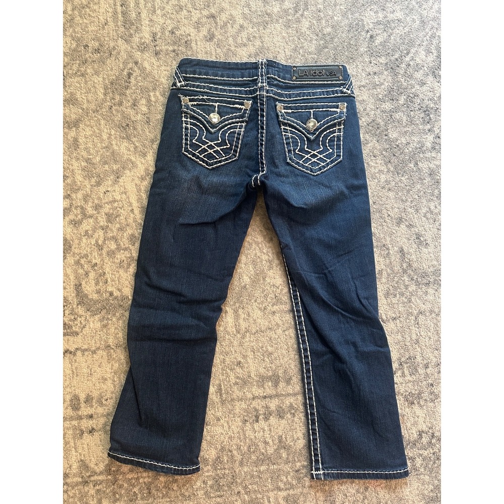 LA Idol USA Cropped Jeans Womens Low Rise Zip Fly Contrast Stitch- Size 3 - Picture 5 of 12